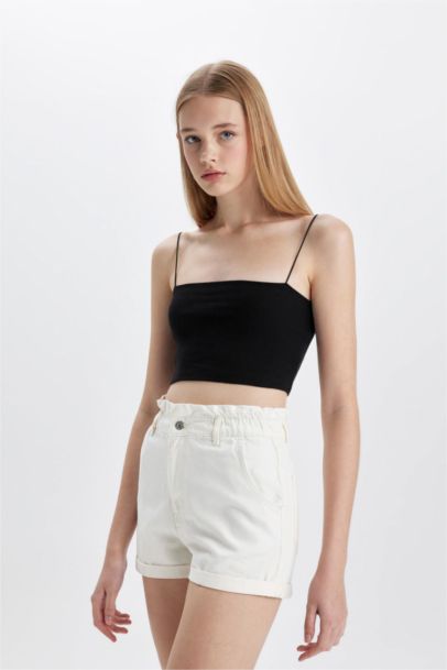 Paperbag High Waist Denim Shorts
