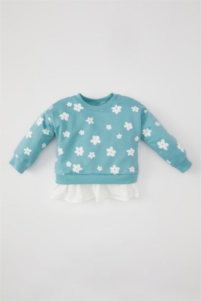 Regular Fit Flower Crew Neck Sweatshirt