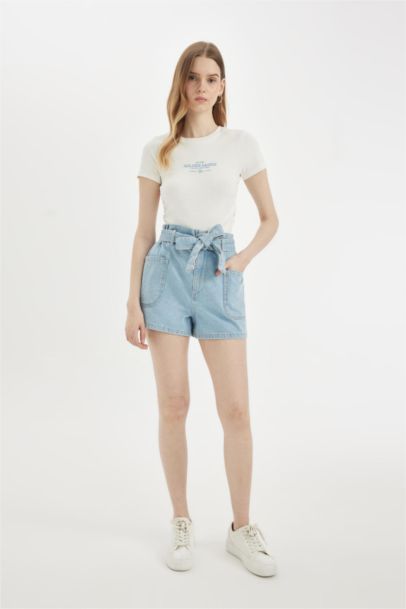 Paperbag High Waist Denim Shorts
