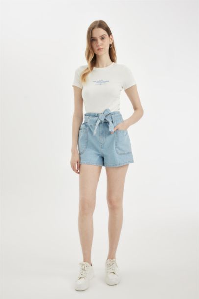 Paperbag High Waist Denim Shorts
