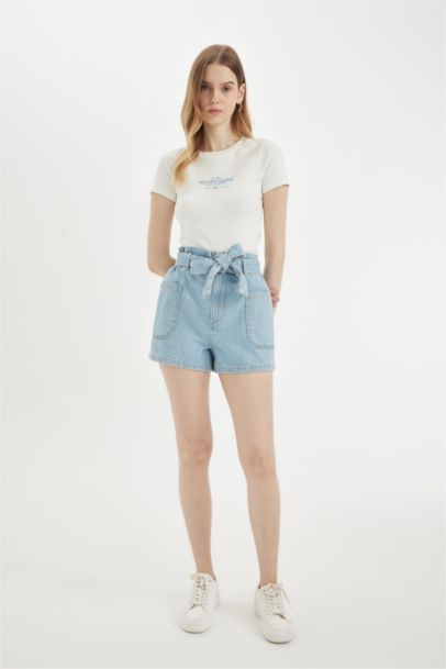 Paperbag High Waist Denim Shorts