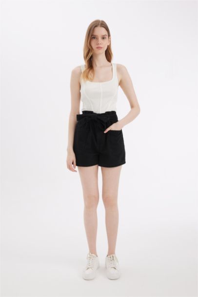 Paperbag High Waist Denim Shorts