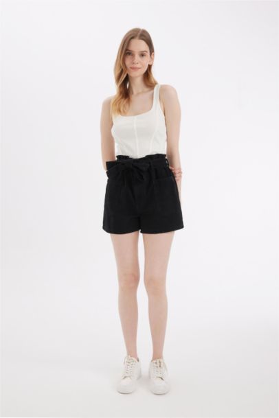 Paperbag High Waist Denim Shorts