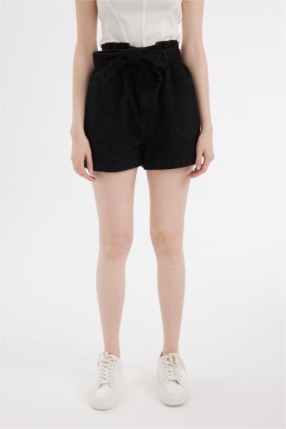 Paperbag High Waist Denim Shorts