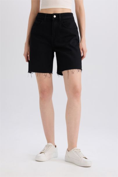 High Waist Denim Bermuda Shorts