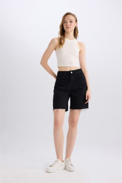 High Waist Denim Bermuda Shorts