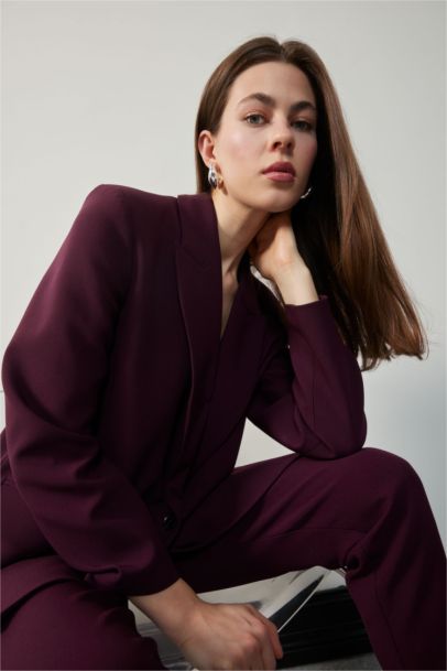 Oversize Geniş Kalıp Kruvaze Yaka Blazer Ceket