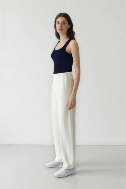 Pantalon en tissu taille haute à jambe étroite Coupe carotte