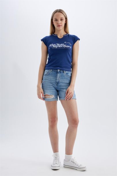 Boyfriend High Waist Fold-Ankle Denim Shorts
