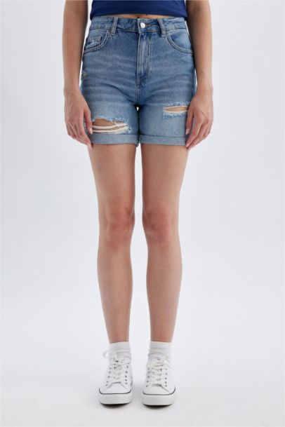Boyfriend High Waist Fold-Ankle Denim Shorts