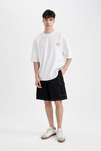 Loose Fit Crew Neck Back Printed Short Sleeve T-Shirt