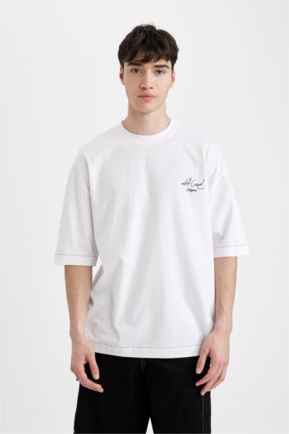 Loose Fit Crew Neck Back Printed Short Sleeve T-Shirt