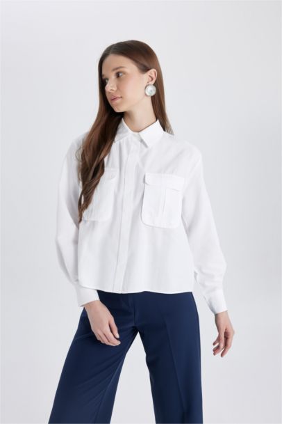 Tunique en Popeline coupe régulière à Manches Longues