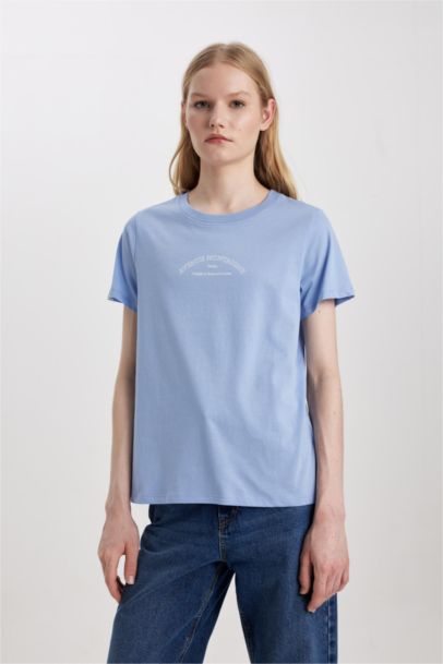 Regular Fit Crew Neck Slogan Short Sleeve T-Shirt