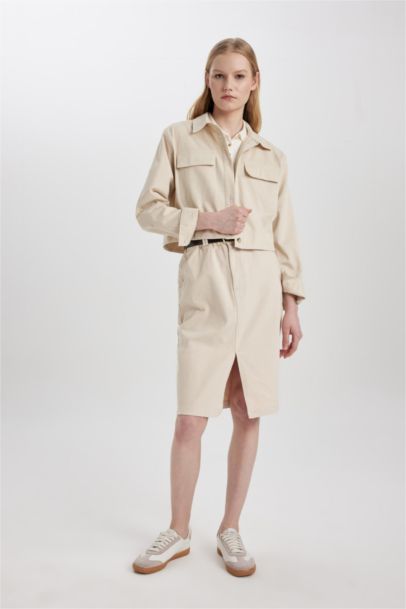 جيبة بنسل ضيقة ميدي جبردين بخصر عادي وفتحة