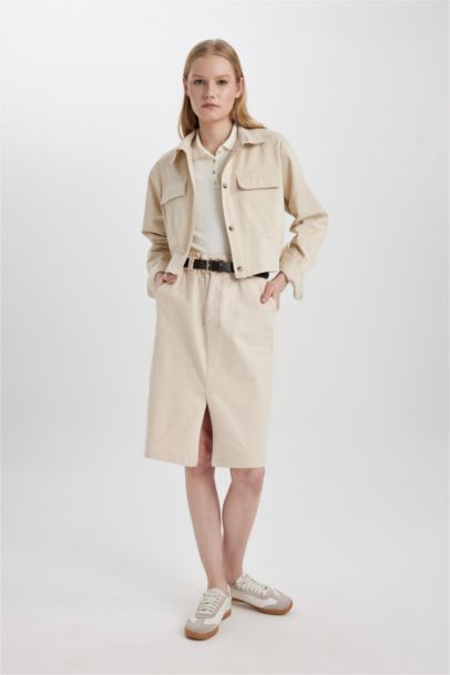 جيبة بنسل ضيقة ميدي جبردين بخصر عادي وفتحة