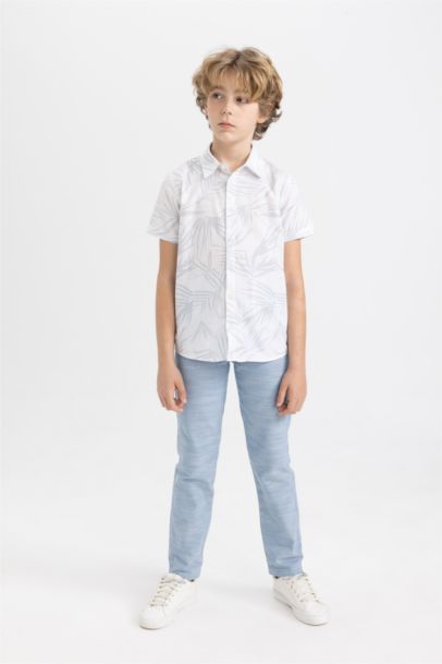 Boy Regular Fit Polo Neck Linen Look Shirt