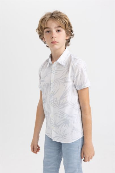 Boy Regular Fit Polo Neck Linen Look Shirt