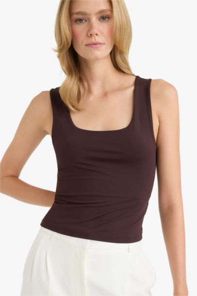 Slim Fit Basic Square Collar Sleeveless Tank Top