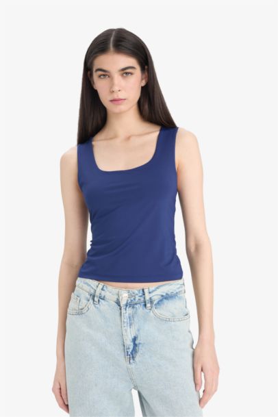 Slim Fit Basic Square Collar Sleeveless Tank Top