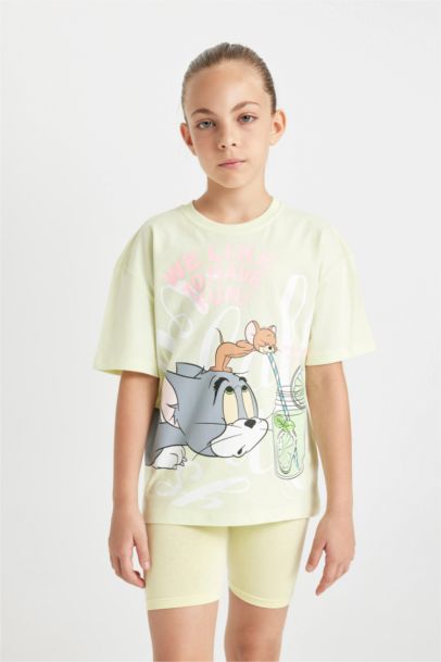 تيشيرت بناتي نص كم قصة مريحة من توم وجيري