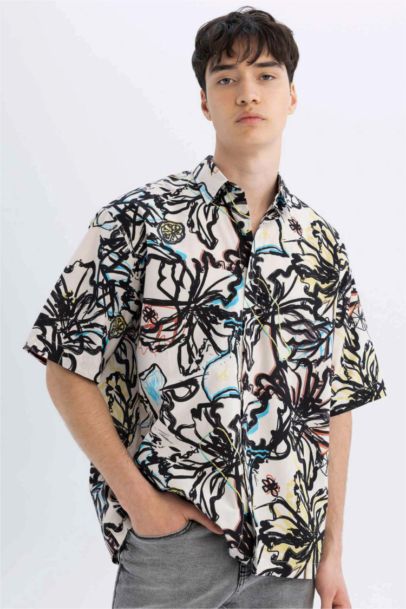 Relax Fit Patterned Cotton Short Sleeve Shirt