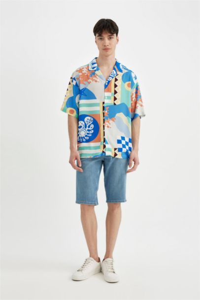 Chemise À Manches Courtes Imprimé en Viscose Coupe Relax