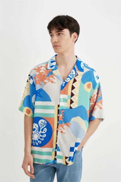 Chemise À Manches Courtes Imprimé en Viscose Coupe Relax