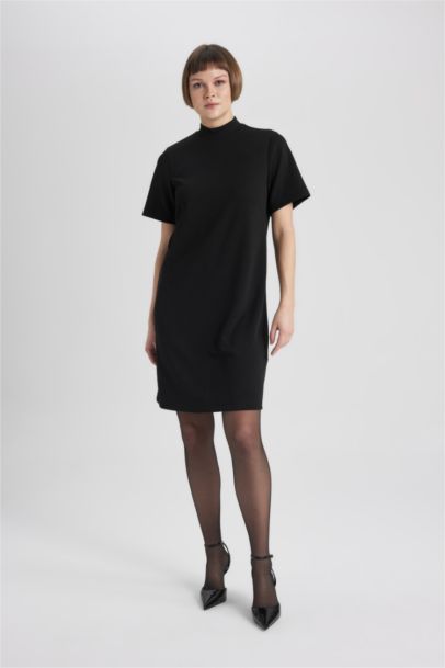 A-Line Half Turtleneck Premium Mini Dress