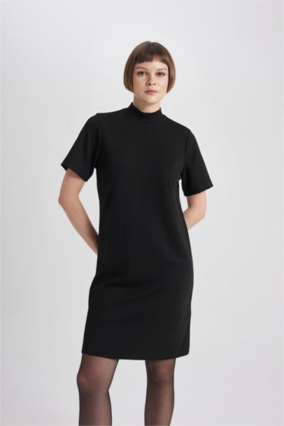 A-Line Half Turtleneck Premium Mini Dress