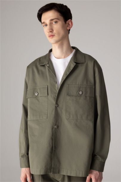 Oversize Fit Polo Neck Twill Long Sleeve Shirt