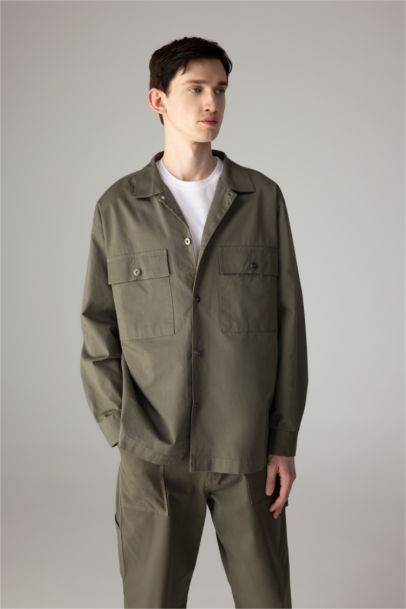 Oversize Fit Polo Neck Twill Long Sleeve Shirt