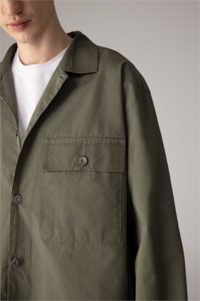 Oversize Fit Polo Neck Twill Long Sleeve Shirt