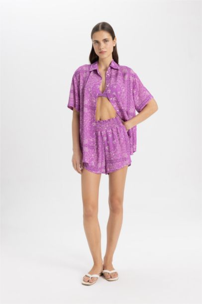 Regular Fit Patterned Viscose Beach Shorts