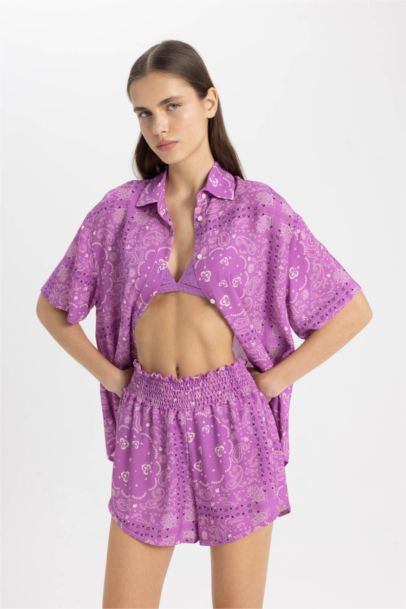 Regular Fit Patterned Viscose Beach Shorts