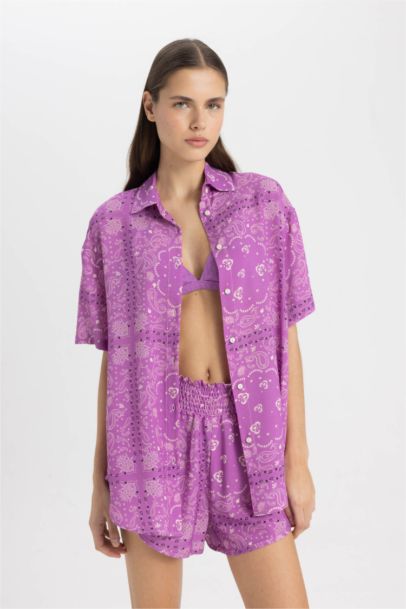 Regular Fit Patterned Viscose Beach Shirt