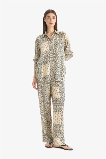 Regular Fit Paisley Viscose Beach Trousers