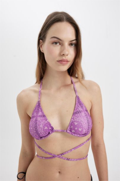 Regular Fit Şal Desenli Bikini Üstü