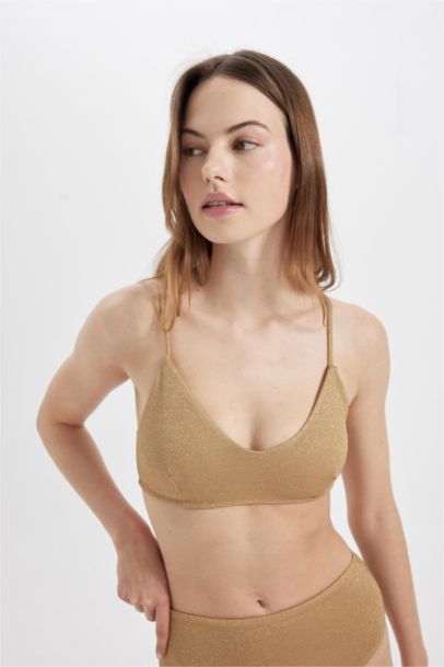 Regular Fit Shiny Fabric Bikini Top