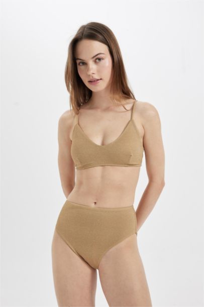 Regular Fit Shiny Fabric Bikini Top