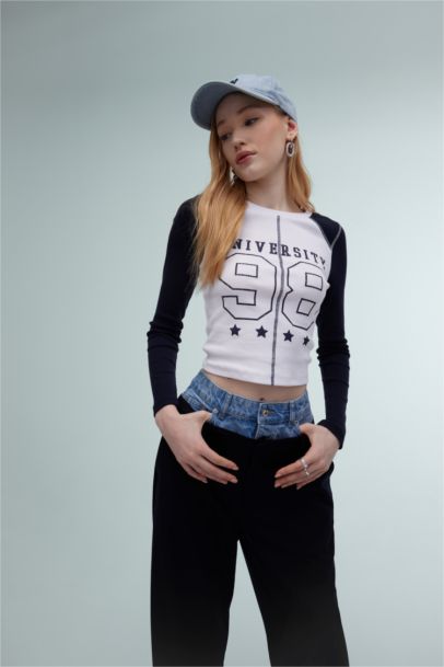 Fitted Crew Neck Printed Ribbed Camisole T-Shirt