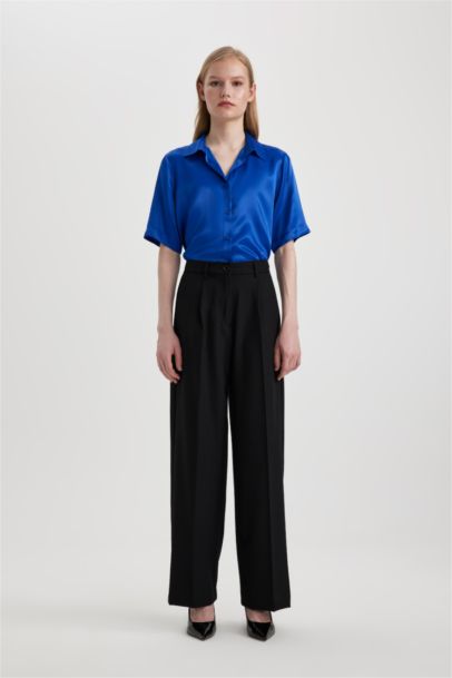 Regular Fit Short Sleeve Satin Shirt