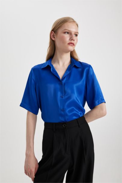 Regular Fit Short Sleeve Satin Shirt
