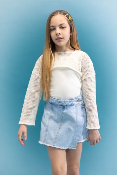 تيشيرت بناتي كم طويل مضلع قصة مريحة