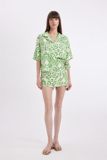 Regular Fit Patterned Pajama Collar Short Sleeve Shirt