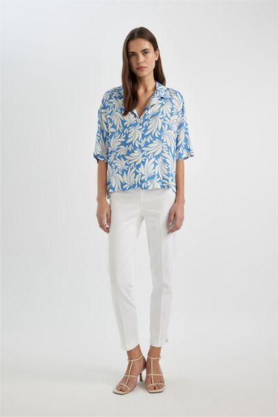 Regular Fit Desenli Pijama Yaka Kısa Kollu Gömlek