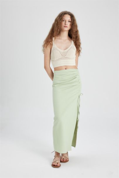 A Cut linen Maxi Skirt
