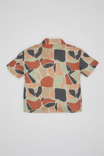 Baby Boy Open Collar Flared Poplin Short Sleeve Shirt