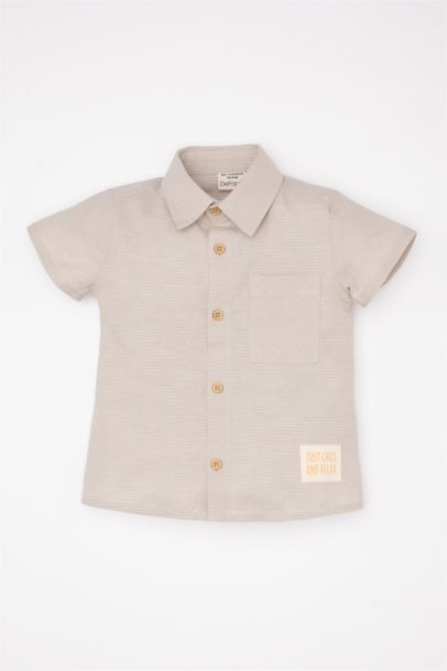 Baby Boy Short Sleeve Shirt with Woven Label
