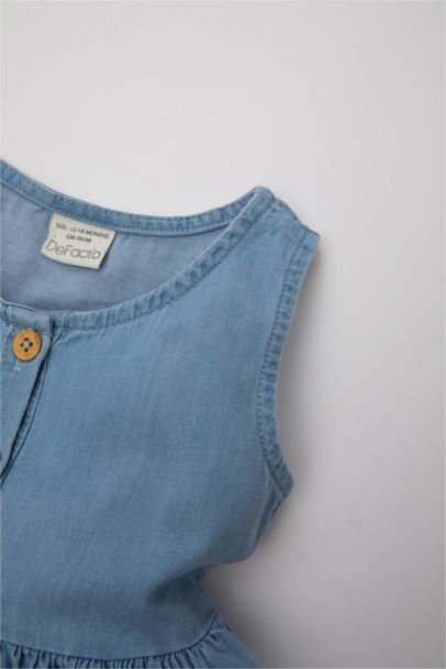 فستان جينز بناتي قصة عادية بدون كم